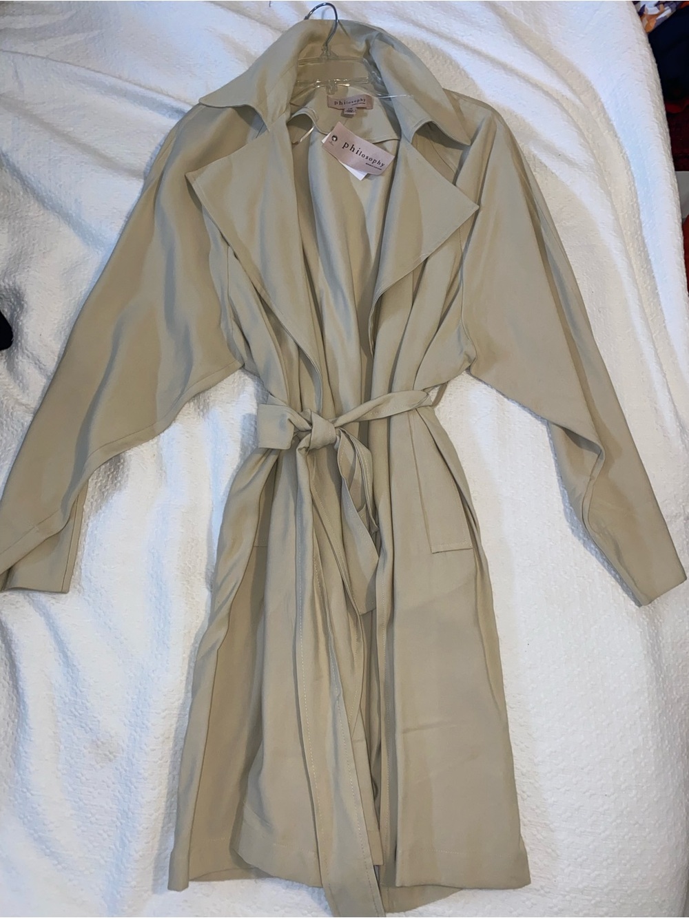 Philosophy Beige Trench Robe - Lightweight Tie-Waist Coat